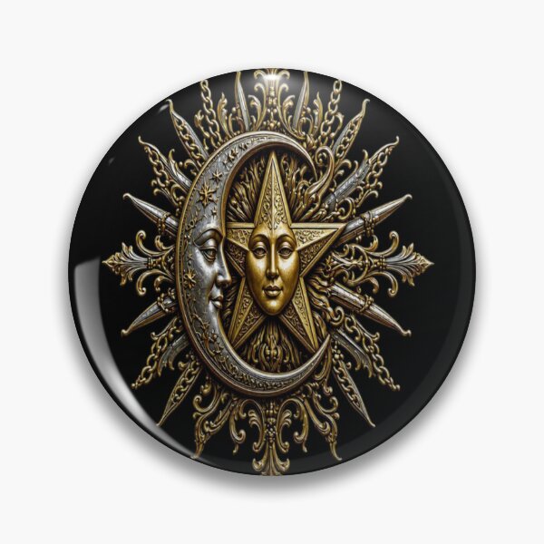 Item preview, Golden Star and Crescent Moon II - Ornate Waning Celestial Crest designed and sold by Breezes-of-Ida.