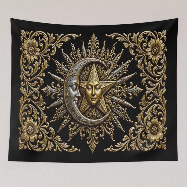 Item preview, Golden Star and Crescent Moon II - Ornate Waning Celestial Crest designed and sold by Breezes-of-Ida.