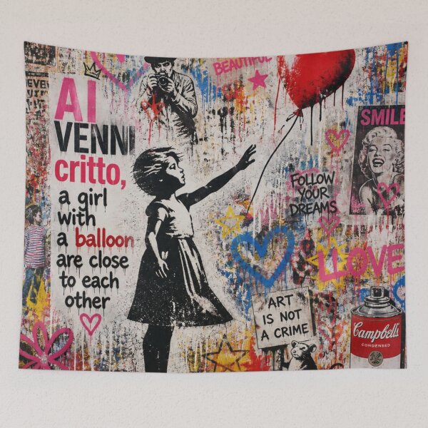 Item preview, Street Art Mural Collage - Banksy Style Girl with Red Balloon Pop Art designed and sold by GrinGalore.