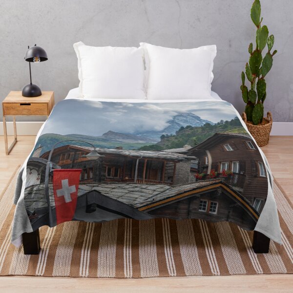 Item preview, Alpine Village Chalets With Snowy Mountain Peak In Clouds designed and sold by Hiltonaw.