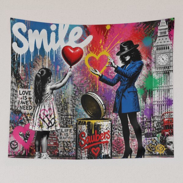 Item preview, Smile Street Art - Banksy Style London Graffiti  Girl with Red Balloon  designed and sold by GrinGalore.
