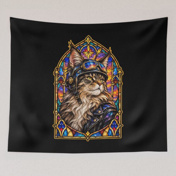 Item preview, Biker Maine Coon Cat Stained Glass Art designed and sold by TomFrontierArt.