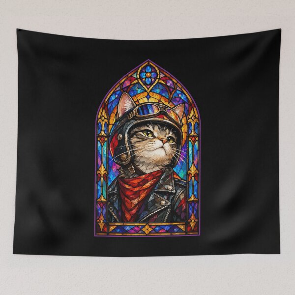 Item preview, Biker Cat Stained Glass Art designed and sold by TomFrontierArt.