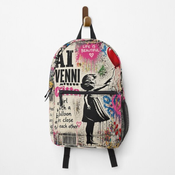 Item preview, Life is Beautiful Graffiti - Banksy Style Girl with Red Balloon Street Art Mural designed and sold by GrinGalore.