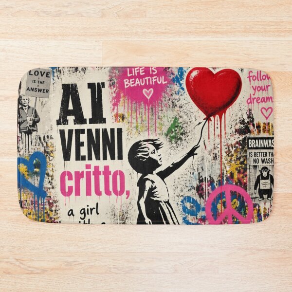 Item preview, Life is Beautiful Graffiti - Banksy Style Girl with Red Balloon Street Art Mural designed and sold by GrinGalore.