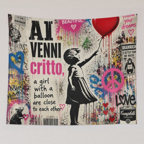 Item preview, Life is Beautiful Graffiti - Banksy Style Girl with Red Balloon Street Art Mural designed and sold by GrinGalore.