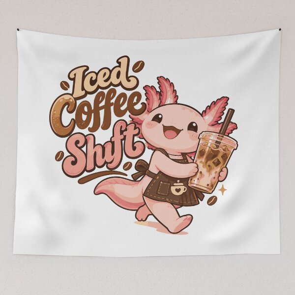Item preview, Iced Coffee Shift – Cute Axolotl Barista Iced Latte Design designed and sold by HH Design House.