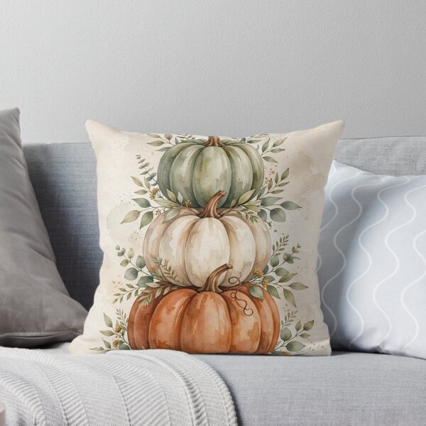 Item preview, Stacked Pumpkins Watercolor Fall Art | Autumn Pumpkin Stack Boho Eucalyptus designed and sold by ArtClipNest.