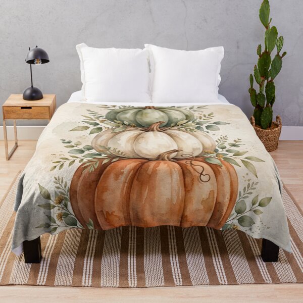 Item preview, Stacked Pumpkins Watercolor Fall Art | Autumn Pumpkin Stack Boho Eucalyptus designed and sold by ArtClipNest.