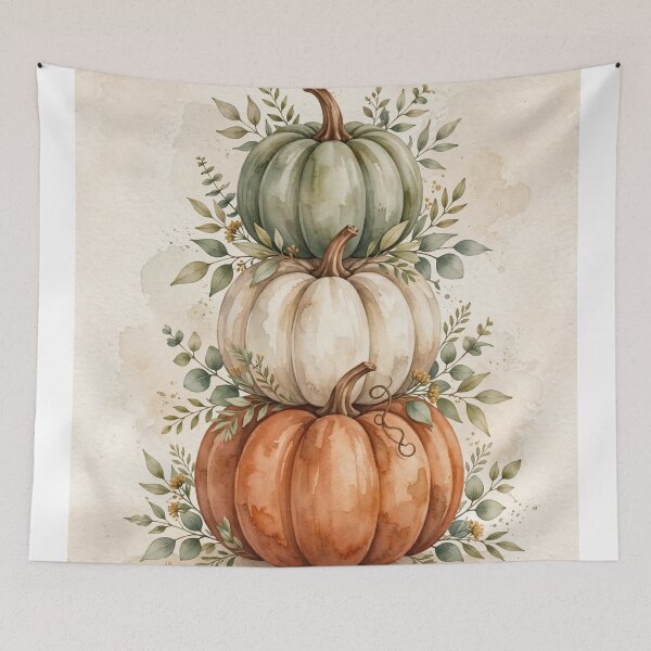 Item preview, Stacked Pumpkins Watercolor Fall Art | Autumn Pumpkin Stack Boho Eucalyptus designed and sold by ArtClipNest.