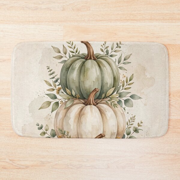Item preview, Stacked Pumpkins Watercolor Fall Art | Autumn Pumpkin Stack Boho Eucalyptus designed and sold by ArtClipNest.