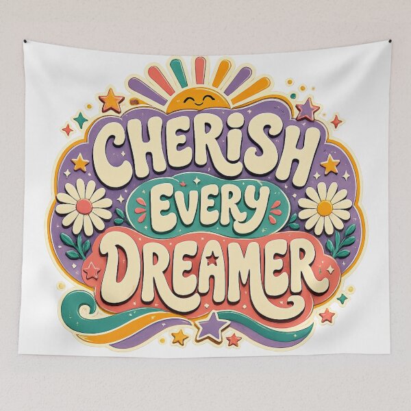 Item preview, Cherish Every Dreamer Inspirational Retro Floral Positive Quote Design designed and sold by inkoutninja.