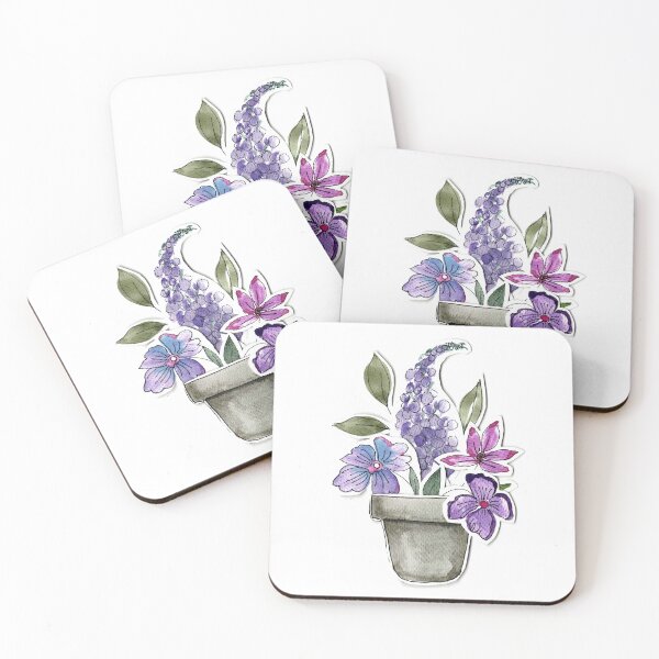 Item preview, Serene Purple Flowers in Dark Charcoal Planter Watercolor Art designed and sold by Orly Fuchs Galchen.