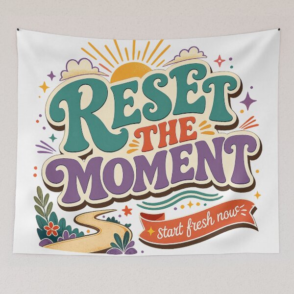 Item preview, Reset the Moment Start Fresh Now Retro Positive Motivational Quote Design designed and sold by inkoutninja.