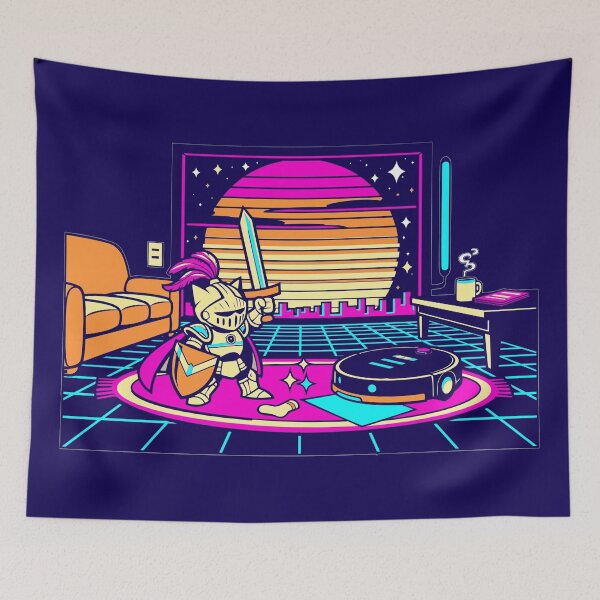 Item preview, Neon Knight vs Roomba Synthwave Showdown designed and sold by KungPowUnicorn.