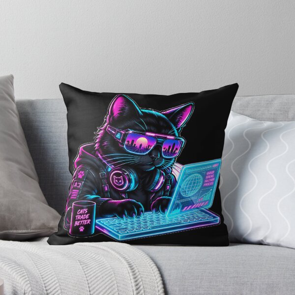 Item preview, Cyberpunk Hacker Cat Neon Synthwave designed and sold by ValhallaHub.
