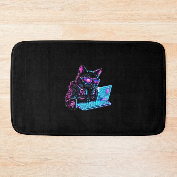 Artikelvorschau, Cyberpunk Hacker Cat Neon Synthwave entworfen und verkauft von ValhallaHub.