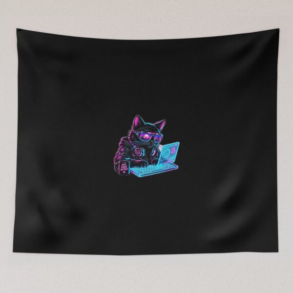 Item preview, Cyberpunk Hacker Cat Neon Synthwave designed and sold by ValhallaHub.