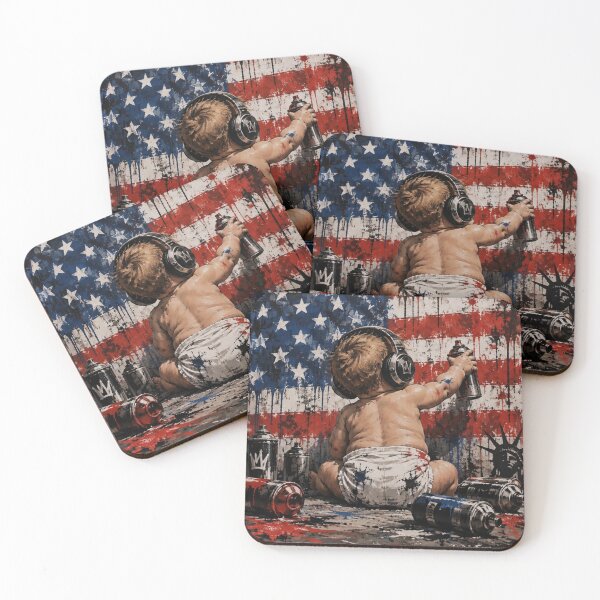 Item preview, Little Rebel Artist - US Flag Spray Paint Headphones Street Art designed and sold by GrinGalore.