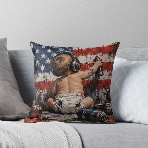 Item preview, Little Rebel Artist - US Flag Spray Paint Headphones Street Art designed and sold by GrinGalore.