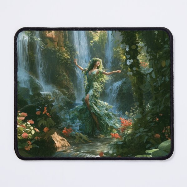Item preview, A graceful Water Nymph dancing beside crystal waterfalls surrounded by lush greenery and blooming wildflowers, Fantasy & Mythological Creatures designed and sold by CDC40.
