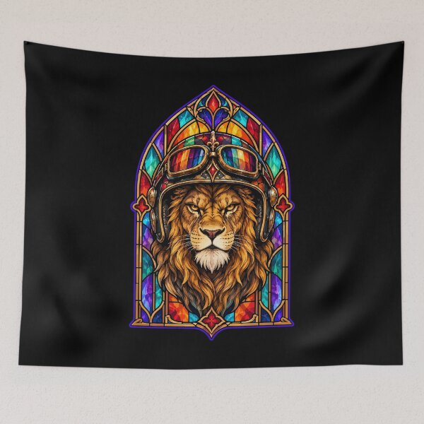 Item preview, Biker Lion Stained Glass Art designed and sold by TomFrontierArt.