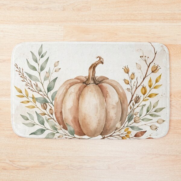 Item preview, Hello Fall Beige Pumpkin Watercolor Single Pumpkin Botanical Eucalyptus Art designed and sold by ArtClipNest.