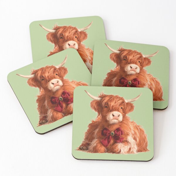 Item preview, Christmas Highland Cow with Burgundy Velvet Bow designed and sold by Ink and Wink.
