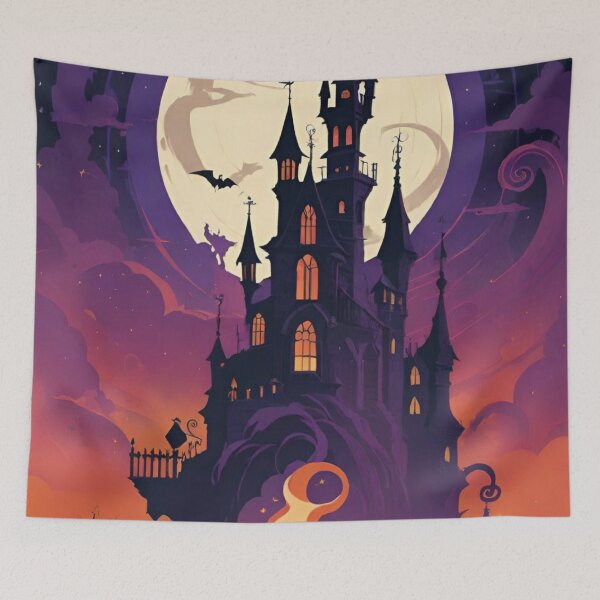 Item preview, Spooky Halloween Haunted Castle Under Full Moon — Gothic Vector Art designed and sold by LYAN-STORE.