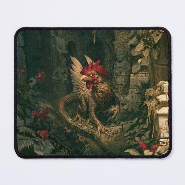 Item preview, A deadly Basilisk slithering through dark jungle ruins overgrown with vines and ancient statues, Fantasy & Mythological Creatures designed and sold by CDC40.