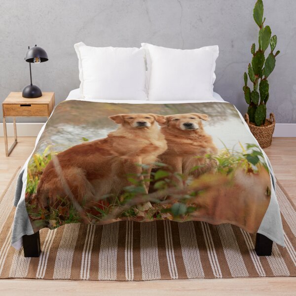 Item preview, Two Golden Retrievers Sitting Side By Side Near Lake In Autumn designed and sold by Maveryc.