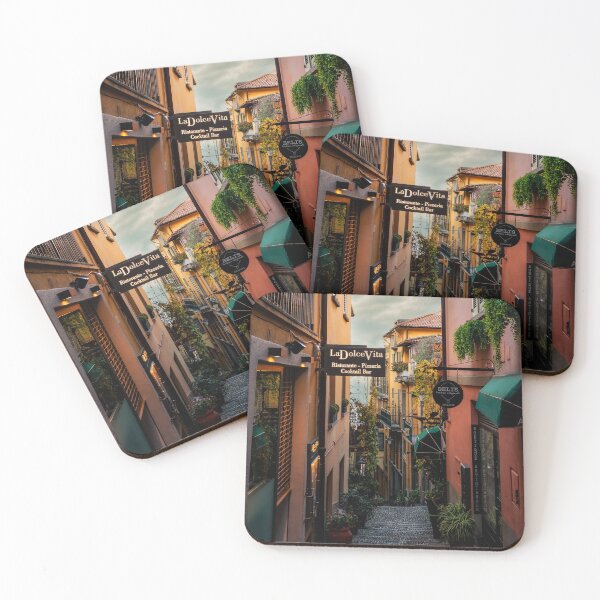 Item preview, Narrow Cobblestone Alley With Restaurant Signs In Italian Town designed and sold by Maveryc.