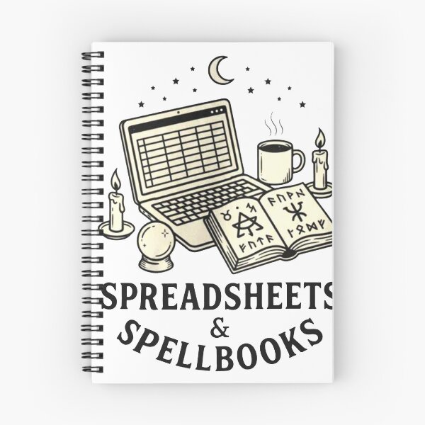 Artikelvorschau, T-Shirt mit Tabellenkalkulations- und Zauberbuchmotiv, lustiges Halloween-Büro-Shirt, Humor rund um Tabellenkalkulationen entworfen und verkauft von m-smith-bear.