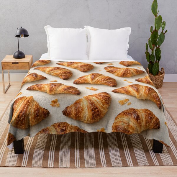 Item preview, Golden Croissants on Cream Linen – Cozy French Bakery Pattern designed and sold by Kaleidoscope Print.