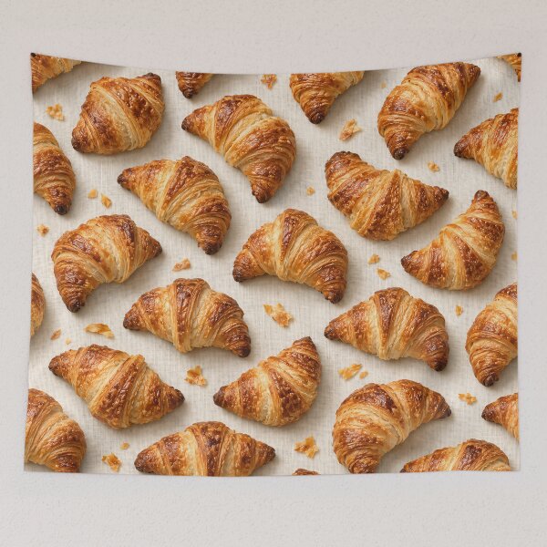 Item preview, Golden Croissants on Cream Linen – Cozy French Bakery Pattern designed and sold by Kaleidoscope Print.