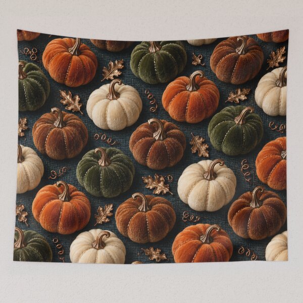 Item preview, Velvet Pumpkins with Copper Leaves – Cozy Autumn Harvest Pattern designed and sold by Kaleidoscope Print.