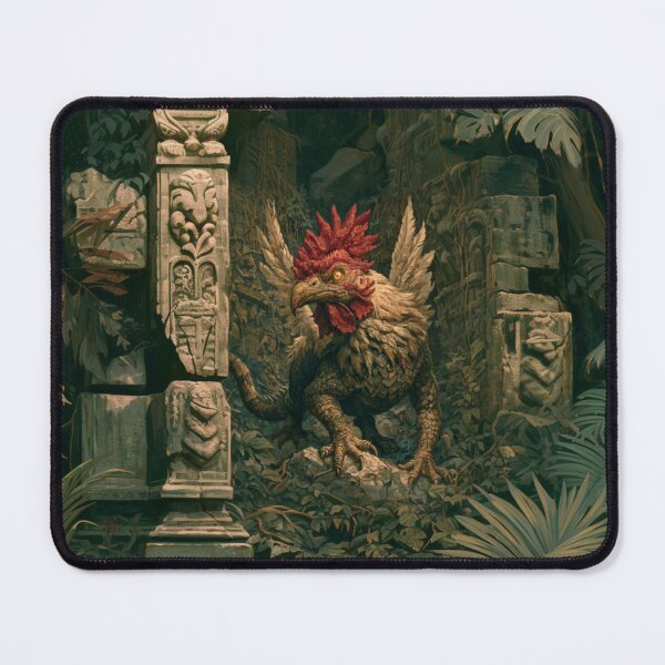 Item preview, A deadly Basilisk slithering through dark jungle ruins overgrown with vines and ancient statues, Fantasy & Mythological Creatures designed and sold by CDC40.