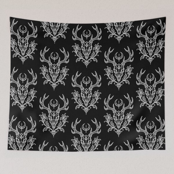 Item preview, Lunar Stag — Deer Skull and Crescent Moon Tattoo Art designed and sold by Tattee.