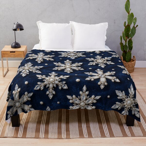 Item preview, Crystal Snowflakes and Pearls on Royal Blue Velvet – Luxury Winter Pattern designed and sold by Kaleidoscope Print.