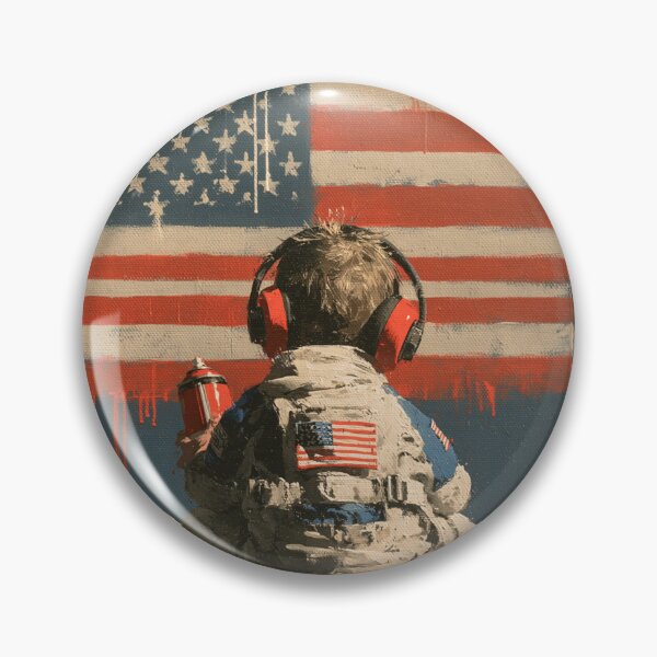 Item preview, Little Astronaut Graffiti Artist - US Flag Space Street Art Mural designed and sold by GrinGalore.