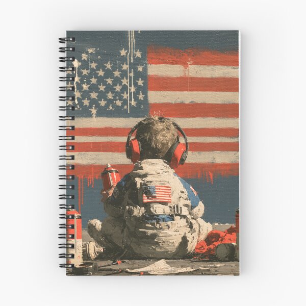 Item preview, Little Astronaut Graffiti Artist - US Flag Space Street Art Mural designed and sold by GrinGalore.