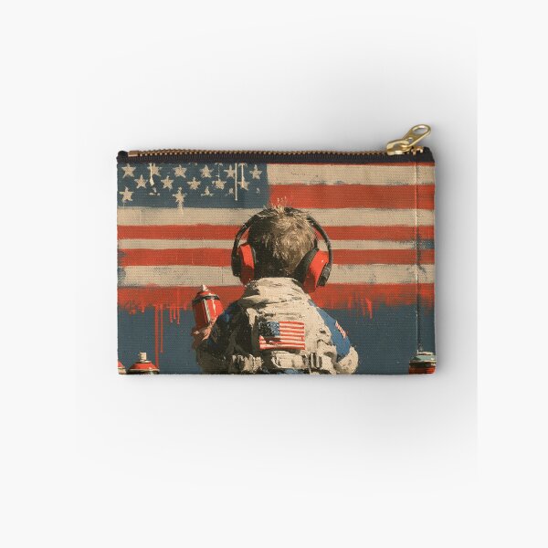 Item preview, Little Astronaut Graffiti Artist - US Flag Space Street Art Mural designed and sold by GrinGalore.