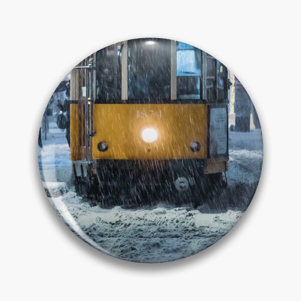 Item preview, Classic Yellow Tram Navigating Through Heavy Snowstorm In City designed and sold by Francisera.