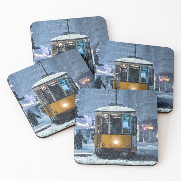 Item preview, Classic Yellow Tram Navigating Through Heavy Snowstorm In City designed and sold by Francisera.