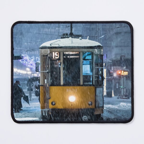 Item preview, Classic Yellow Tram Navigating Through Heavy Snowstorm In City designed and sold by Francisera.