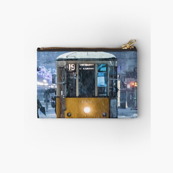 Item preview, Classic Yellow Tram Navigating Through Heavy Snowstorm In City designed and sold by Francisera.
