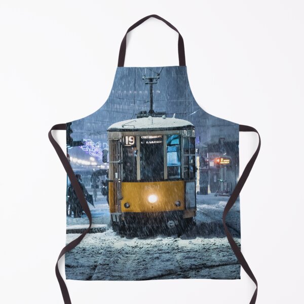 Item preview, Classic Yellow Tram Navigating Through Heavy Snowstorm In City designed and sold by Francisera.