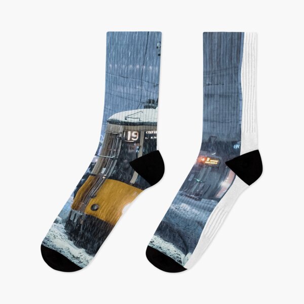 Item preview, Classic Yellow Tram Navigating Through Heavy Snowstorm In City designed and sold by Francisera.