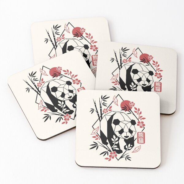 Item preview, Geometric Panda with Bamboo and Cherry Blossoms - Red and Black Japanese Zen Art designed and sold by NemiMakeit.