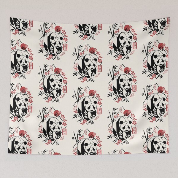 Item preview, Geometric Panda with Bamboo and Cherry Blossoms - Red and Black Japanese Zen Art designed and sold by NemiMakeit.